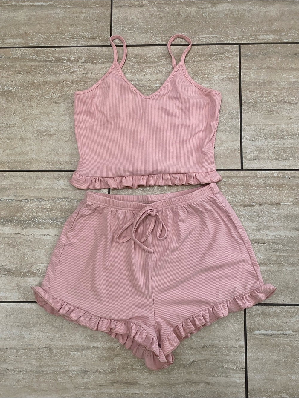 Soft Pink Ruffle Cami & Short Sleep Set